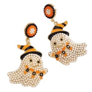Beaded Halloween Ghost Dangle Earrings 👻